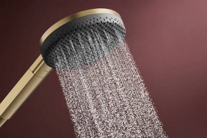 Dušo komplektas HANSGROHE Raindance Alive Select S 125, 3 srovių, EcoSmart, su 1,6 m dušo žarna, spalva - šlifuotos bronzos (brushed bronze)