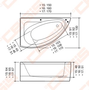 Vonia BALTECO Idea 170x100cm su masažu CombiLux S7 su apdaila E15
