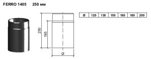 Vienasienis juodo plieno dūmtraukis JEREMIAS Ferro1405 Dn150x0,25m