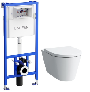 Komplektas Laufen KARTELL: Pakabinamas unitazas KARTELL Rimless (20337) su dangčiu (91333) ir rėmas (94660)