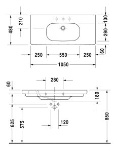 Praustuvas DURAVIT D-code 105x48 cm baldinis