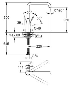 Plautuvės maišytuvas GROHE Essence L formos, matinio rausvo aukso spalvos (Brushed Warm Sunset)