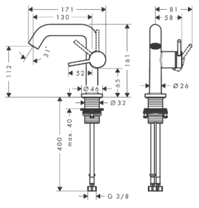 Praustuvo maišytuvas HANSGROHE Tecturis S 110 Fine CoolStart, su "push-open" dugno vožtuvu, spalva - chromo (chrome)