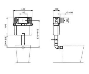 Bakelis potinkinis Ideal Standard ProSys 150M, pastatomam WC