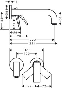 Praustuvo maišytuvas AXOR Citterio 220 mm, iš sienos, chromo spalvos
