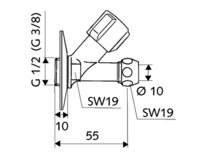 Tiesus ventilis Schell COMFORT 1/2" x Ø10 mm, trumpas, su Comfort rankenėle, chromuotas