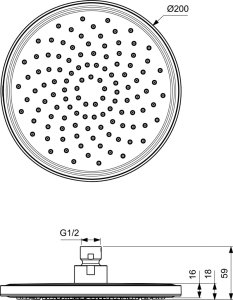 Ideal Standard lietaus dušo galva, Ø 200mm, plastikinė, su silikoniniais purkštukais, apvali, spalva - juoda matinė