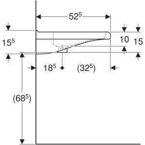 Praustuvas žmonėms su negalia Geberit Selnova Comfort Square, 55x52,5 cm 
