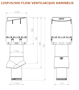 Ventiliacijos kaminėlis Vilpe FLOW 125P-IS-500 rudas