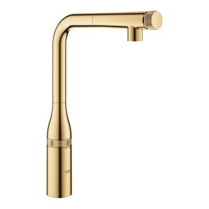 Plautuvės maišytuvas GROHE Essence SmartControl L formos su ištraukiama žarna, aukso spalvos (Cool Sunrise)