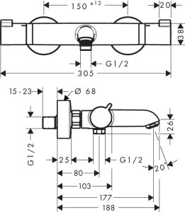 Termostatinis vonios/dušo maišytuvas HANSGROHE Ecostat Comfort, spalva - chromo