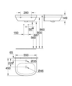 Praustuvas GROHE Euro Ceramic Wash Basin 55, pakabinamas