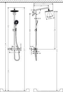 Termostatinė dušo sistema HANSGROHE Raindance S 240, 1 srovės, EcoSmart, spalva - chromo (chrome)