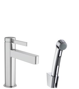 Praustuvo maišytuvas HANSGROHE Finoris 110 su rankiniu bidė dušeliu, 1,6 m dušo žarna, spalva - chromo (chrome)