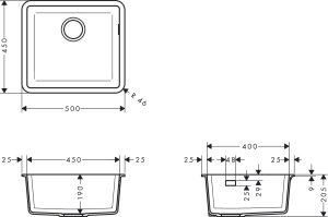 Granito SilicaTec plautuvė Hansgrohe S510-U450, montuojama iš apačios, 450 mm, betono pilka