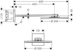 Dušo galva su laikikliu iš sienos AXOR ShowerSolutions 300 2jet, šlifuoto nikelio spalvos (Brushed Nickel)