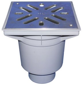 Trapas Perfekt DN160, vertikalus PP rėmas 244x244mm, nerūdijančio plieno grotelės 226x226mm, su neužšąlančiu sifonu, 1,5t