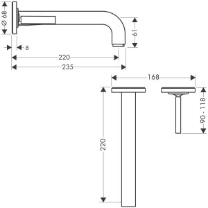 Praustuvo maišytuvas AXOR Citterio 220 mm, 2 dalių, iš sienos, chromo spalvos