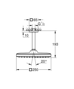 Galva dušo iš lubų Tempesta Cube 250 su vamzdeliu 142mm 1 sr