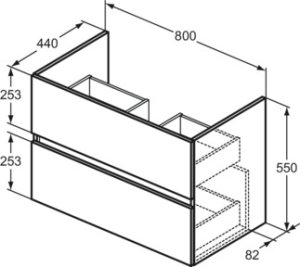 Spintelė praustuvui Ideal Standard Eurovit, matmenys: 800x440x550mm, spalva - balta blizgi, 2 stalčiai, pakabinama
