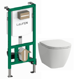Komplektas LAUFEN LUA: Pakabinamas unitazas LAUFEN LUA Rimless (20080) su dangčiu softclose (91083) ir potinkinis rėmas INEO (20115)
