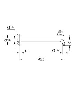Alkūnė dušo galvai iš sienos 422 mm