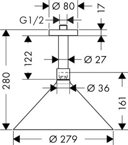 Dušo galva su laikikliu iš lubų AXOR Showers/Front 240 2jet, chromo spalvos