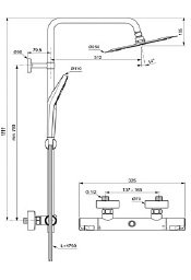 Dušo sistema IDEAL STANDARD Ceratherm50, termostatinė. Komplekte termostatinis maišytuvas,Ø250mm lietaus dušo galva(metalinė), 110 mm 3 funkcijų rankinis dušas, 1750mm IdealFlex dušo žarna