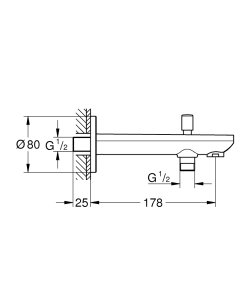 Vonios snapas potinkinis Grohe BauContemporary su perjungėju 170mm