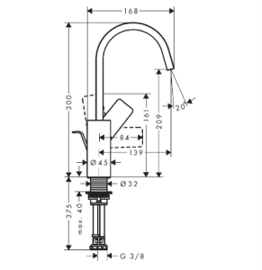 Praustuvo maišytuvas HANSGROHE Vivenis 210 su dugno vožtuvu, spalva - chromo (chrome)