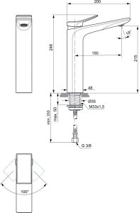 Maišytuvas praustuvui Ideal Standard Conca, aukštas, be dugno vožtuvo, 5 l/min, spalva Brushed Gold