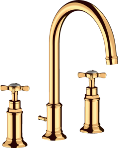 Praustuvo maišytuvas AXOR Montreux 180, 3 dalių, su svirtiniu (pop-up) dugno vožtuvu, poliruoto aukso spalvos (Polished Gold Optic)
