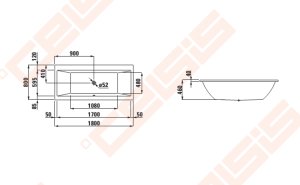 Vonia LAUFEN Pro 180x80 cm, laisvai statoma su rėmu