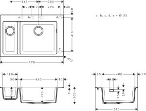 Granito SilicaTec plautuvė Hansgrohe S510-F635, montuojama ant stalviršio, 180/450 mm, grafito juoda