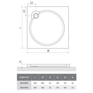 Padėklas dušo Roth ALOHA FLAT 900 mm su atrama