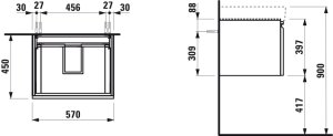 Spintelė praustuvui Laufen PRO S 570x450x390 mm, 1 stalčius, tinka praustuvui 810963, spalva - šviesus ąžuolas