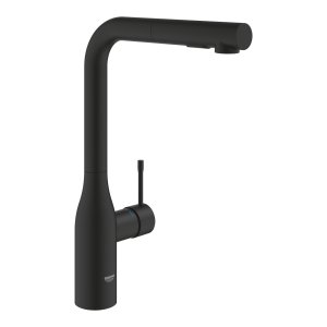 Plautuvės maišytuvas GROHE Essence L formos su ištraukiama žarna, matinis juodas (Phantom Black)