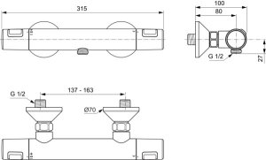 Termostatinis dušo maišytuvas IDEAL STANDARD Ceratherm T25
