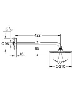 Dušo galva GROHE Cosmopolitan 210 su 422mm alkūne, vienos srovės