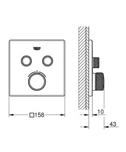 Dekoratyvinė dalis potinkinio dušo/vonios maišytuvo Grohe SmartControl 2 funkcijų nerūdijančio plieno spalva (Stainless steel)