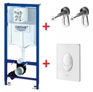 Potinkinis WC rėmas GROHE Rapid SL (3 in 1) su baltu Skate Air mygtuku ir tvirtinimo varžtais