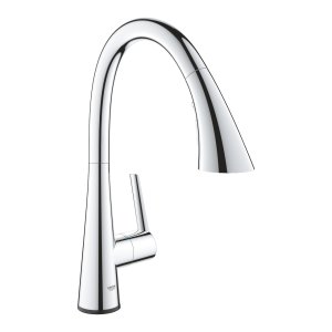 Plautuvės maišytuvas GROHE Zedra Touch, su ištraukiamu dušeliu, 3 srovių, su baterija 6V, chromo spalvos 