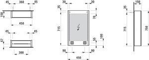 Veidrodinė spintelė Laufen FRAME 25, 450x150x750 mm, 2 LED šviestuvai, dešininės durelės, spalva - balta blizgi