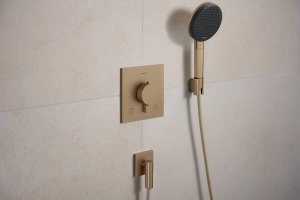 Dušo komplektas HANSGROHE Raindance Alive Select S 125, 3 srovių, EcoSmart, su 1,6 m dušo žarna, spalva - šlifuotos bronzos (brushed bronze)