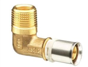 Alkūnė žalvarinė presuojama išoriniu sriegiu Alpex-duo Dn18 x 1/2"