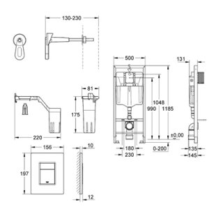 Potinkinis WC rėmas GROHE Rapid SL (5in1) su chromuotu Skate Cosmopolitan mygtuku, GROHE Fresh talpykla, tarpine ir tvirtinimo varžtais