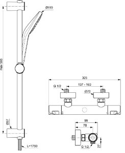 IDEAL STANDARD termostatinis Ceratherm T50 maišytuvas su dušo komplektu Idealrain Evo Round