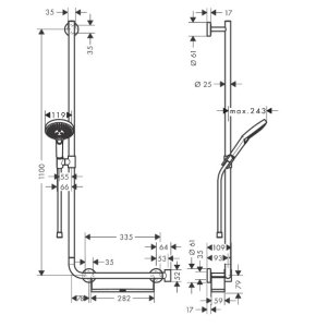 Dušo komplektas HANSGROHE Raindance Select S 120, 3 srovių, su 110 cm dušo stovu, kairinis, spalva - chromo (chrome)
