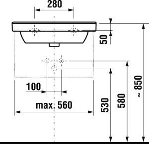 Praustuvas Jika CUBITO, 600x450x165 mm, su 1 anga maišytuvui viduryje