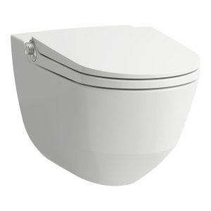 Pakabinamas unitazas Laufen CLEANET RIVA, Rimless, su higieninio dušo funkcija, su lėtai užsidarančiu dangčiu, spalva - balta LCC (LAUFEN Clean Coat)